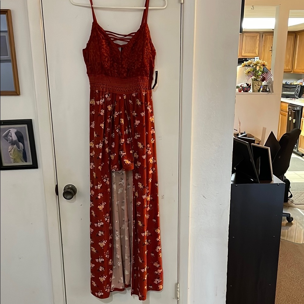 No Boundaries Rust Walk Thru Dress Lg 11-13 NWT - Picture 1 of 8